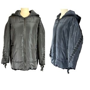 Maje Guelone Puffer Lace Coat in Marine